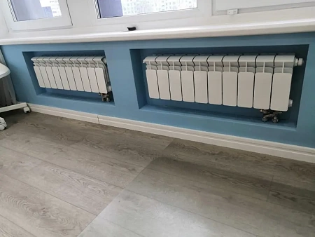 Установка 4 радиаторов на сварке